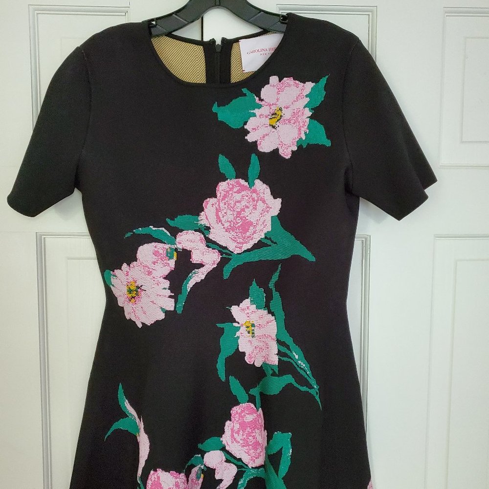 Carolina Herrera Intarsia Knit Floral Midi Dress